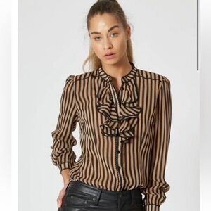 The Shirt The Ruffled Front Shirt tan stripe
